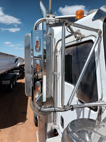 Mirror Stainless - P-Clamp Style - 3x Straight Oval Lights to suit Kenworth, Mack & Western Star