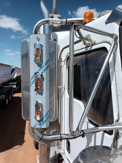 Mirror Stainless - P-Clamp Style - 3x Straight Oval Lights to suit Kenworth, Mack & Western Star