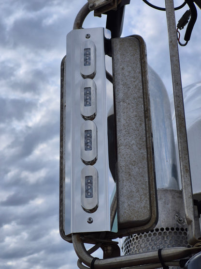 Mirror Stainless - P-Clamp Style - 4x Straight Oval Lights to suit Kenworth, Mack & Western Star