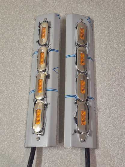 Mirror Stainless - P-Clamp Style - 4x Straight Oval Lights to suit Kenworth, Mack & Western Star