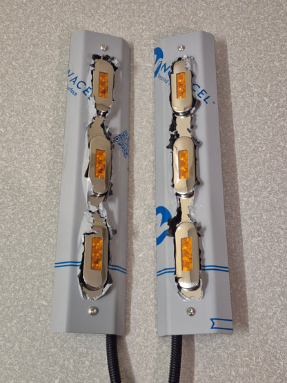 Mirror Stainless - P-Clamp Style - 3x Straight Oval Lights to suit Kenworth, Mack & Western Star